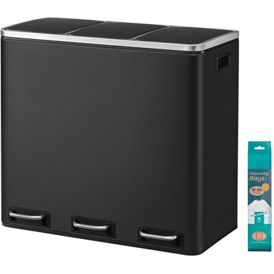 Ochama Drievoudige Afvalbak, 3 x 18L Pedaalprullenbakken met Softclose Deksel, Staal, voor Keuken, Zwart Ochama Drievoudige Afvalbak, 3 x 18L Pedaalprullenbakken met Softclose Deksel, Staal, voor Keuken, Zwart