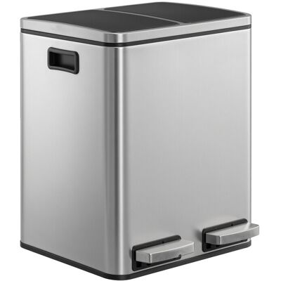 ochama Dubbele Pedaalemmer, 2 x 15L Prullenbak met Softclose, Staal, voor Keuken, Binnenemmers, Zilver en Zwart ochama Dubbele Pedaalemmer, 2 x 15L Prullenbak met Softclose, Staal, voor Keuken, Binnenemmers, Zilver en Zwart