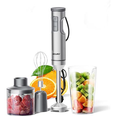 ROUNY Krachtige staafmixer, 4-in-1 roestvrijstalen staafmixer, max. 1200 W, 15.000 tpm, 700 ml maatbeker, 500 ml hakmolen, garde voor soepen en sauzen, H1 ROUNY Krachtige staafmixer, 4-in-1 roestvrijstalen staafmixer, max. 1200 W, 15.000 tpm, 700 ml maatbeker, 500 ml hakmolen, garde voor soepen en sauzen, H1