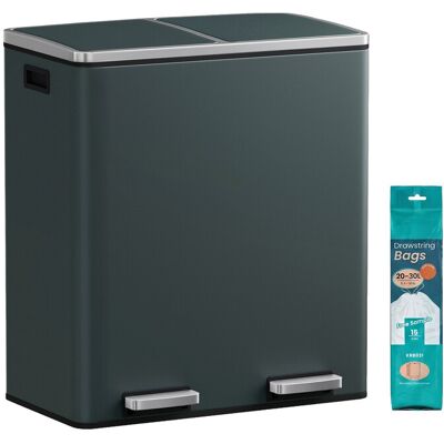 Ochama Groengrijze dubbele 30L (8 gal per stuk) recyclingbak – Metaal, 2 vakken, pedalen, zacht sluitende deksels, plastic binnenemmers, inclusief 15 vuilniszakken, 59x36.5x62.4cm Ochama Groengrijze dubbele 30L (8 gal per stuk) recyclingbak – Metaal, 2 vakken, pedalen, zacht sluitende deksels, plastic binnenemmers, inclusief 15 vuilniszakken, 59x36.5x62.4cm