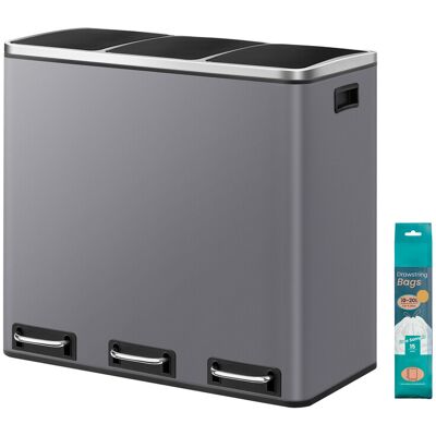 Ochama Driedelig recyclingbak in Leisteen Grijs – 3 x 18 L (4,8 gal per stuk), staal, zacht sluitende deksels en pedalen, binnenemmers, 15 zakken inbegrepen – ideaal voor afvalscheiding in de keuken, 61.7x35.2x56.4cm Ochama Driedelig recyclingbak in Leisteen Grijs – 3 x 18 L (4,8 gal per stuk), staal, zacht sluitende deksels en pedalen, binnenemmers, 15 zakken inbegrepen – ideaal voor afvalscheiding in de keuken, 61.7x35.2x56.4cm