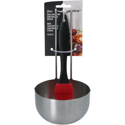 Alpina barbecuesteelpan en kwast set - RVS, 0,5 L Alpina barbecuesteelpan en kwast set - RVS, 0,5 L