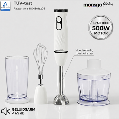 MONSGA 2-in-1 staafmixer & garde S100, ergonomische staafmixer met normale/Turbo-modi, anti-spatbescherming & panbescherming, 500 ml hakmolen, 500 ml maatbeker, 1,5 m kabel, vaatwasserbestendig, crèmewit MONSGA 2-in-1 staafmixer & garde S100, ergonomische staafmixer met normale/Turbo-modi, anti-spatbescherming & panbescherming, 500 ml hakmolen, 500 ml maatbeker, 1,5 m kabel, vaatwasserbestendig, crèmewit