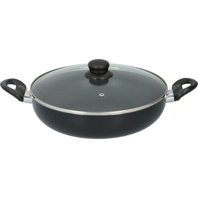 Alpina aluminium koekenpan met glazen deksel - 28 cm, zwart Alpina aluminium koekenpan met glazen deksel - 28 cm, zwart