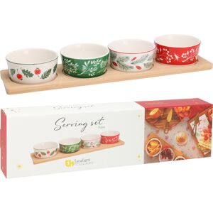 Excellent Houseware Koopman Kerst Serveerset - 4 Porseleinen Schalen & 1 Bamboe Dienblad Excellent Houseware Koopman Kerst Serveerset - 4 Porseleinen Schalen & 1 Bamboe Dienblad