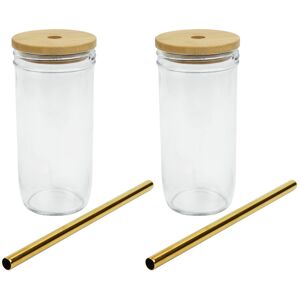 Mason set van 2 glazen masonpotten van 730 ml met houten deksel en gouden roestvrijstalen rietje, met wijde opening, voor ijsthee, infuseren van water en smoothies Mason set van 2 glazen masonpotten van 730 ml met houten deksel en gouden roestvrijstalen rietje, met wijde opening, voor ijsthee, infuseren van water en smoothies