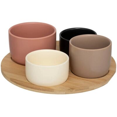 Secret de Gourmet Bamboe Serveerplank met Aardewerken Schalen Set - 26 cm, Multi, 5 stuks Secret de Gourmet Bamboe Serveerplank met Aardewerken Schalen Set - 26 cm, Multi, 5 stuks