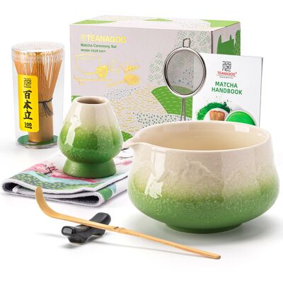 TEANAGOO 7-delige Matcha Set, Groene Matcha Klopper Set, Ceremonie Matcha Poeder Kit, Matcha Theeset voor het maken van Latte, Matcha Klopper Set en Kom met Lepel & Zeef, Fuji Ontwerp Keramische Kom, Cadeau voor Matcha Liefhebbers, Nieuwjaarsuitverkoop, T TEANAGOO 7-delige Matcha Set, Groene Matcha Klopper Set, Ceremonie Matcha Poeder Kit, Matcha Theeset voor het maken van Latte, Matcha Klopper Set en Kom met Lepel & Zeef, Fuji Ontwerp Keramische Kom, Cadeau voor Matcha Liefhebbers, Nieuwjaarsuitverkoop, T