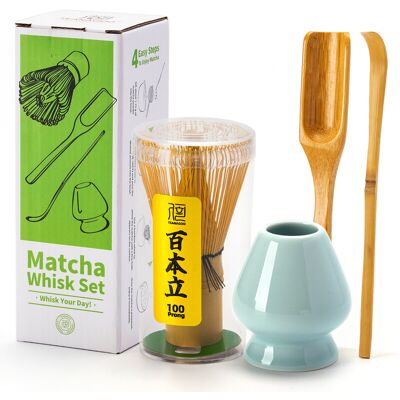 TEANAGOO matchaset, bamboegarde (chasen), matchakit van 4 stuks, traditionele schep (chashaku), blauwe celadon gardehouder, perfect voor matcha latte en traditionele ceremonies hoogwaardige matcha-cadeauset TEANAGOO matchaset, bamboegarde (chasen), matchakit van 4 stuks, traditionele schep (chashaku), blauwe celadon gardehouder, perfect voor matcha latte en traditionele ceremonies hoogwaardige matcha-cadeauset