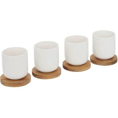 Secret de Gourmet Elegante porseleinen kopjeset met acacia dienblad - 4 kopjes, 10 cl, 25 cm Secret de Gourmet Elegante porseleinen kopjeset met acacia dienblad - 4 kopjes, 10 cl, 25 cm