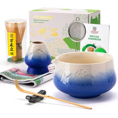 TEANAGOO 7-delige Matcha Set, Blauwe Matcha Klopper Set, Ceremonie Matcha Poeder Kit, Matcha Theeset voor het maken van Latte, Matcha Klopper Set en Kom met Lepel & Zeef, Fuji Ontwerp Keramische Kom, Cadeau voor Matcha Liefhebbers, Nieuwjaarsuitverkoop, T TEANAGOO 7-delige Matcha Set, Blauwe Matcha Klopper Set, Ceremonie Matcha Poeder Kit, Matcha Theeset voor het maken van Latte, Matcha Klopper Set en Kom met Lepel & Zeef, Fuji Ontwerp Keramische Kom, Cadeau voor Matcha Liefhebbers, Nieuwjaarsuitverkoop, T