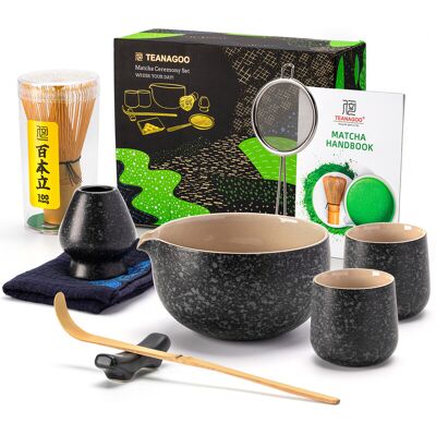 TEANAGOO Matcha Klopper, 9-delige Keramische Matcha Set, Matcha Kit voor Ceremonie, Matcha Theeset voor het maken van Ontbijt/Matcha Latte, Matcha Klopper en Kom Set met 2 Matcha Kopjes (7.2oz), Cadeau voor Matcha Liefhebber TEANAGOO Matcha Klopper, 9-delige Keramische Matcha Set, Matcha Kit voor Ceremonie, Matcha Theeset voor het maken van Ontbijt/Matcha Latte, Matcha Klopper en Kom Set met 2 Matcha Kopjes (7.2oz), Cadeau voor Matcha Liefhebber