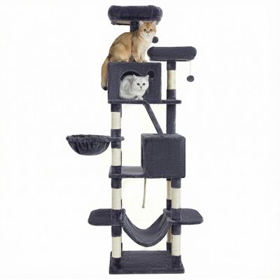 JOYFURNOS grote krabpaal, 206 cm hoog, XXL krabpaal, met 13 krabpalen, 2 platforms, 2 grotten, mand, hangmat, pluche ballen, kattenkrabpaal met meerdere verdiepingen, rookgrijs JOYFURNOS grote krabpaal, 206 cm hoog, XXL krabpaal, met 13 krabpalen, 2 platforms, 2 grotten, mand, hangmat, pluche ballen, kattenkrabpaal met meerdere verdiepingen, rookgrijs