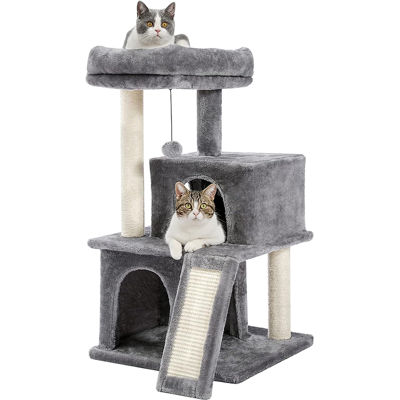 PAWZ Road Kattenboom 49cm, Schraapstaf, Kattenmeubilair met Sisaltouw, Pluisluifel, Hol Speelhuis, Speelgoed voor Katten, Grijs PAWZ Road Kattenboom 49cm, Schraapstaf, Kattenmeubilair met Sisaltouw, Pluisluifel, Hol Speelhuis, Speelgoed voor Katten, Grijs
