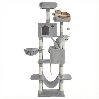 JOYFURNOS grote XXL-krabpaal, 206 cm hoog, met 13 krabstammen, 2 platforms, 2 krabholtes, mand, hangmat, pluche ballen, krabpaal met meerdere niveaus, lichtgrijs JOYFURNOS grote XXL-krabpaal, 206 cm hoog, met 13 krabstammen, 2 platforms, 2 krabholtes, mand, hangmat, pluche ballen, krabpaal met meerdere niveaus, lichtgrijs