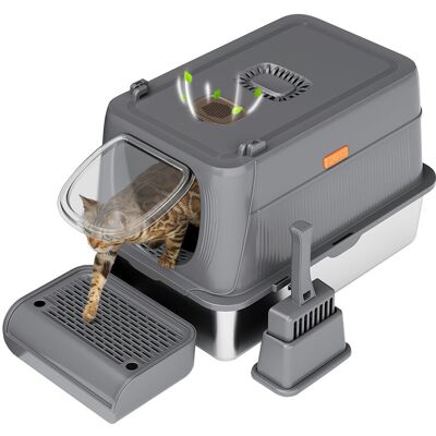 Savic roestvrijstalen kattenbak met deksel, XXL, inclusief pootdop en schepje, groot, metalen, afsluitbaar, niet-kleverig, eenvoudig te reinigen, voor grote katten Savic roestvrijstalen kattenbak met deksel, XXL, inclusief pootdop en schepje, groot, metalen, afsluitbaar, niet-kleverig, eenvoudig te reinigen, voor grote katten