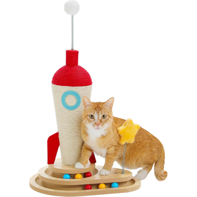 PAWZ Road Interactief KattenSpeelgoed met Raketvormige Schraapstaf, Sisal Schraapstaf & Balbaan 43cm, Veerbal, Massief Hout, Multifunctioneel, Bevordert Klauwverzorging & Meubelbescherming PAWZ Road Interactief KattenSpeelgoed met Raketvormige Schraapstaf, Sisal Schraapstaf & Balbaan 43cm, Veerbal, Massief Hout, Multifunctioneel, Bevordert Klauwverzorging & Meubelbescherming