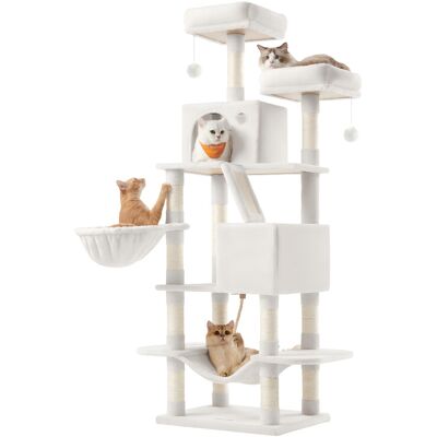 JOYFURNOS krabpaal, 168 cm grote kattentoren met 13 krabpalen, 1 krabtrap, 2 ligplateaus, 2 kattenhuisjes, mandje, hangmat, pompons, crèmewit JOYFURNOS krabpaal, 168 cm grote kattentoren met 13 krabpalen, 1 krabtrap, 2 ligplateaus, 2 kattenhuisjes, mandje, hangmat, pompons, crèmewit