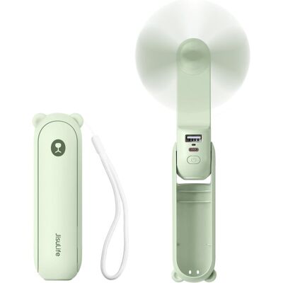 JISULIFE Mini Handventilator, 3-in-1 (Persoonlijke ventilator/2000 mAh oplaadbare powerbank/zaklamp) Zakelijk ontwerp voor buiten, Groen JISULIFE Mini Handventilator, 3-in-1 (Persoonlijke ventilator/2000 mAh oplaadbare powerbank/zaklamp) Zakelijk ontwerp voor buiten, Groen