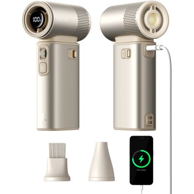 JISULIFE Turbo Handheld Fan Ultra2, 9000 mAh oplaadbaar, max. 25 uur, 100 snelheidsstanden, 18 W powerbank met zaklamp, multifunctioneel, metallic goud JISULIFE Turbo Handheld Fan Ultra2, 9000 mAh oplaadbaar, max. 25 uur, 100 snelheidsstanden, 18 W powerbank met zaklamp, multifunctioneel, metallic goud