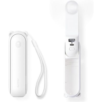 JISULIFE Mini Handventilator, 3-in-1 (Persoonlijke ventilator/2000 mAh oplaadbare powerbank/zaklamp) Zakelijk ontwerp voor buiten, wit JISULIFE Mini Handventilator, 3-in-1 (Persoonlijke ventilator/2000 mAh oplaadbare powerbank/zaklamp) Zakelijk ontwerp voor buiten, wit