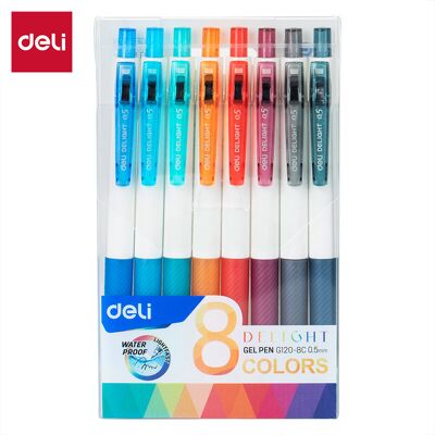 Deli gelstiften 0,5 mm, schrijfwaren voor kantoor en school, 8 kleuren, set van 8 Deli gelstiften 0,5 mm, schrijfwaren voor kantoor en school, 8 kleuren, set van 8