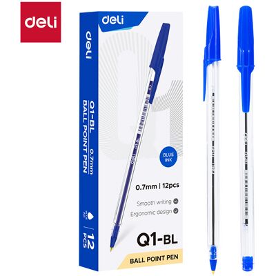 Deli balpen, schrijfwaren voor kantoor, 0,7 mm kogelpunt, blauw, verpakking van 12 stuks Deli balpen, schrijfwaren voor kantoor, 0,7 mm kogelpunt, blauw, verpakking van 12 stuks