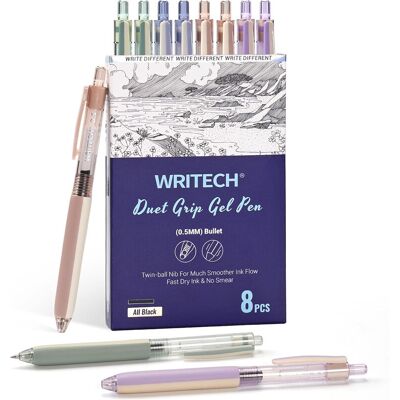 WRITECH Uittrekbaar Gel Inktstiften: 8st zwart inkt 0,5mm extra fijn punt Klikpen voor soepel schrijven, dagboek bijhouden, tekenen, notities maken, schetsen Geen doordrukken & vlekken & vegen Dubbele kleuren Duet-Grip WRITECH Uittrekbaar Gel Inktstiften: 8st zwart inkt 0,5mm extra fijn punt Klikpen voor soepel schrijven, dagboek bijhouden, tekenen, notities maken, schetsen Geen doordrukken & vlekken & vegen Dubbele kleuren Duet-Grip