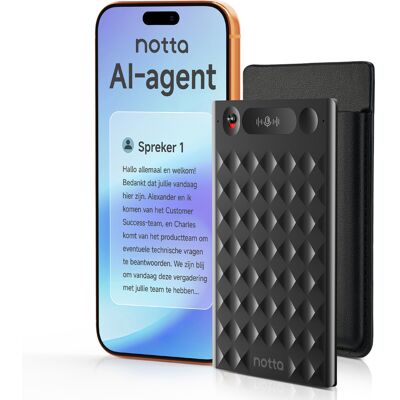 notta 32GB AI Voice Recorder met Etui – 2000u Opslag, 30u Batterijduur, Real-time AI Transcriptie, Vertaling in 58 Talen & Samenvattingstemplates, Eénknopsopname, Zwart notta 32GB AI Voice Recorder met Etui – 2000u Opslag, 30u Batterijduur, Real-time AI Transcriptie, Vertaling in 58 Talen & Samenvattingstemplates, Eénknopsopname, Zwart