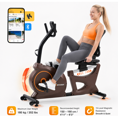 Wenoker ligfiets met 15 instelbare magnetische weerstandsniveaus, hartslagmeting en lcd-display, app-compatibel – de stille ligfiets ontworpen voor senioren. Wenoker ligfiets met 15 instelbare magnetische weerstandsniveaus, hartslagmeting en lcd-display, app-compatibel – de stille ligfiets ontworpen voor senioren.