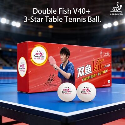 Double Fish 3-sterren V40+ professionele tafeltennisballen van wedstrijdniveau van ABS met naad, 10 stuks, wit Double Fish 3-sterren V40+ professionele tafeltennisballen van wedstrijdniveau van ABS met naad, 10 stuks, wit