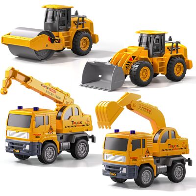 TEMI Speelgoed bouwtrucks set, 4 stuks frictie-aangedreven ingenieursauto's met graafmachine, kraan, bulldozer en wegwals, educatief duw-en-doe voertuig cadeau voor jongens en meisjes van 3, 4, 5, 6 jaar TEMI Speelgoed bouwtrucks set, 4 stuks frictie-aangedreven ingenieursauto's met graafmachine, kraan, bulldozer en wegwals, educatief duw-en-doe voertuig cadeau voor jongens en meisjes van 3, 4, 5, 6 jaar