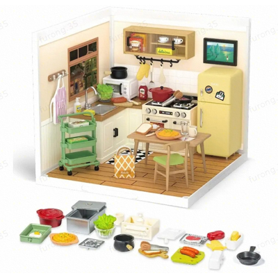 Robotime Rolife Happy Meals keukenthema DIY miniatuurhuis bouwpakket, 16,3 x 16,3 x 15,2 cm, 1 stuk,Wooninrichting, boekenkastdecoratie,Handgemaakte cadeaus voor volwassenen en tieners,Onderwijs speelgoed Robotime Rolife Happy Meals keukenthema DIY miniatuurhuis bouwpakket, 16,3 x 16,3 x 15,2 cm, 1 stuk,Wooninrichting, boekenkastdecoratie,Handgemaakte cadeaus voor volwassenen en tieners,Onderwijs speelgoed