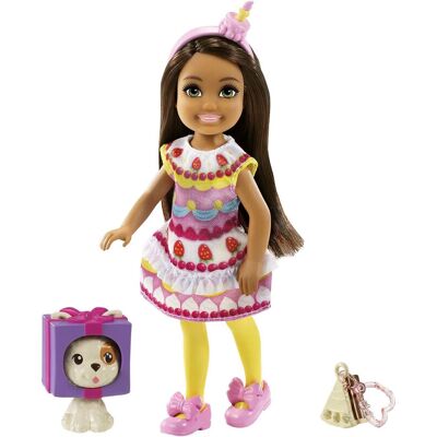 Barbie Club Chelsea modepop met cupcakejurk - 15 cm, roze Barbie Club Chelsea modepop met cupcakejurk - 15 cm, roze