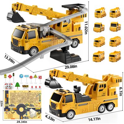 TEMI Bouwvoertuigen speelgoed, Kraanwagen 8 mini gelegeerd metalen bouwvoertuigen, Opvouwbare graafmachine speelgoed met speelmat & verkeersborden, Educatief voertuig cadeau TEMI Bouwvoertuigen speelgoed, Kraanwagen 8 mini gelegeerd metalen bouwvoertuigen, Opvouwbare graafmachine speelgoed met speelmat & verkeersborden, Educatief voertuig cadeau