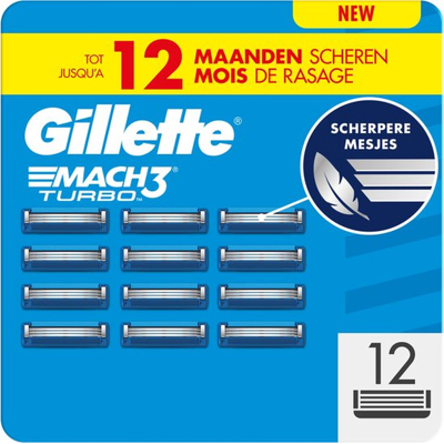 Gillette Mach3 Turbo scheermesjesnavullingen voor heren - 12 stuks Gillette Mach3 Turbo scheermesjesnavullingen voor heren - 12 stuks
