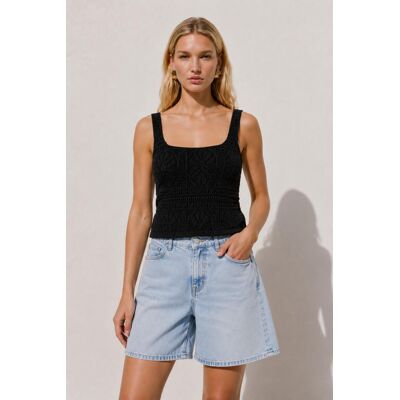 Vila zwarte dames top Vierkante hals Slim Fit Ajour patroon Mouwloos Zwart XL Vila zwarte dames top Vierkante hals Slim Fit Ajour patroon Mouwloos Zwart XL