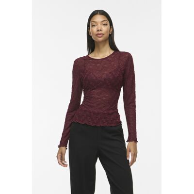Vila bordeaux dames top Ronde hals Slim Fit Kant patroon Duurzaam Lange mouw Bordeaux XL Vila bordeaux dames top Ronde hals Slim Fit Kant patroon Duurzaam Lange mouw Bordeaux XL