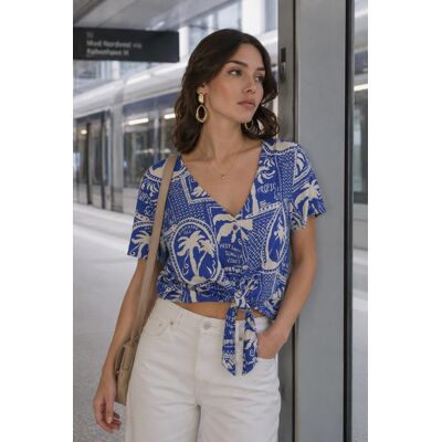 Jacqueline de Yong blauwe dames blouse V-hals Regular fit Grafisch patroon Knoopsluiting Duurzaam Korte mouw Blauw XL Jacqueline de Yong blauwe dames blouse V-hals Regular fit Grafisch patroon Knoopsluiting Duurzaam Korte mouw Blauw XL