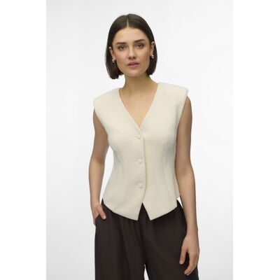 Vero Moda beige dames vest V-hals Regular fit Knoopsluiting Duurzaam Mouwloos Beige XS Vero Moda beige dames vest V-hals Regular fit Knoopsluiting Duurzaam Mouwloos Beige XS