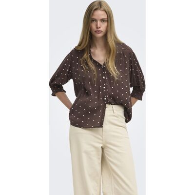 Only bruine dames blouse V-hals Regular fit Stippen patroon Knoopsluiting 3/4 mouw Bruin XS Only bruine dames blouse V-hals Regular fit Stippen patroon Knoopsluiting 3/4 mouw Bruin XS