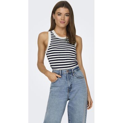 Jacqueline de Yong witte dames top Ronde hals Regular fit Streep patroon Mouwloos Wit XS Jacqueline de Yong witte dames top Ronde hals Regular fit Streep patroon Mouwloos Wit XS