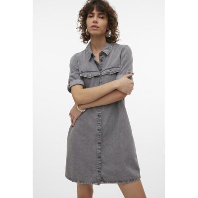 Vero Moda grijze dames jurk Punt kraag Bleached wash wassing Regular fit Borstzakken Knoopsluiting Korte mouw Grijs XL Vero Moda grijze dames jurk Punt kraag Bleached wash wassing Regular fit Borstzakken Knoopsluiting Korte mouw Grijs XL