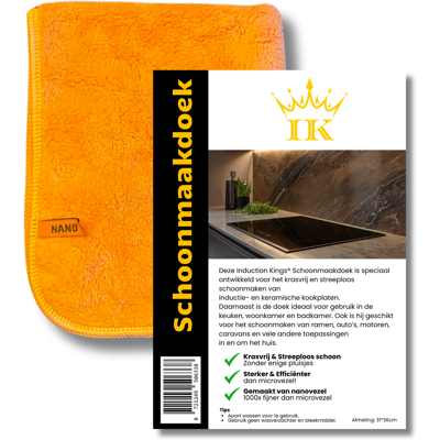 Induction Kings® Schoonmaakdoek Oranje – Premium Nanovezel Doek voor Inductie & Glas – 1 Stuk Induction Kings® Schoonmaakdoek Oranje – Premium Nanovezel Doek voor Inductie & Glas – 1 Stuk