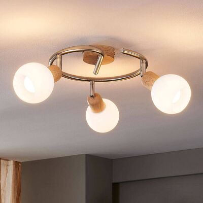 Lindby Plafondlamp Svenka, 3-lamps, rondel dimbaar, hout licht, Woon-/ Eetkamer, Glas, Modern, buitenspot Lindby Plafondlamp Svenka, 3-lamps, rondel dimbaar, hout licht, Woon-/ Eetkamer, Glas, Modern, buitenspot
