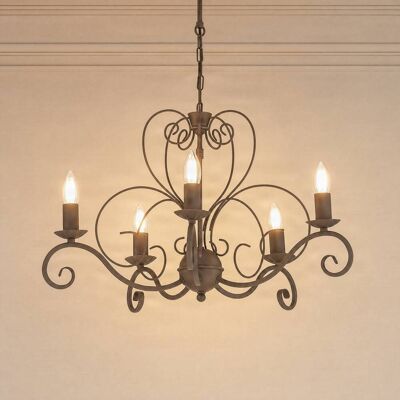 Luminex Kroonluchter Mauro, dimbaar, crème / amber, Woon-/ Eetkamer, metaal, Antiek, kroonluchter Luminex Kroonluchter Mauro, dimbaar, crème / amber, Woon-/ Eetkamer, metaal, Antiek, kroonluchter