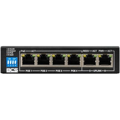 BCS B-Sp0402 PoE-switch - 4 IP-camera's, 6 Poorten BCS B-Sp0402 PoE-switch - 4 IP-camera's, 6 Poorten