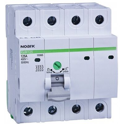 Noark Isolatieschakelaar breedte 4 modules, 4-polig, 125A 100885 Noark Isolatieschakelaar breedte 4 modules, 4-polig, 125A 100885