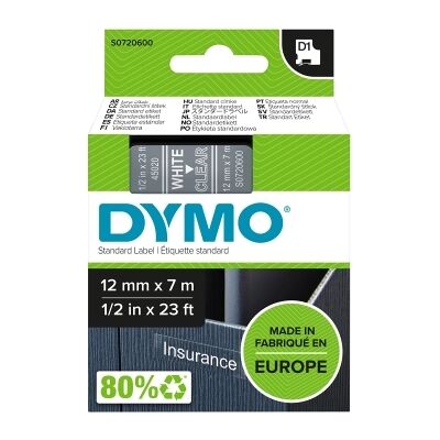 Markeertape Dymo D1 12 mm, wit op transp S0720600 Replace: N/A Markeertape Dymo D1 12 mm, wit op transp S0720600 Replace: N/A