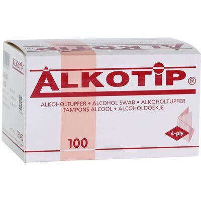 Alkotip Alcoholdoekjes 90mm x 110mm (100 stuks) Alkotip Alcoholdoekjes 90mm x 110mm (100 stuks)
